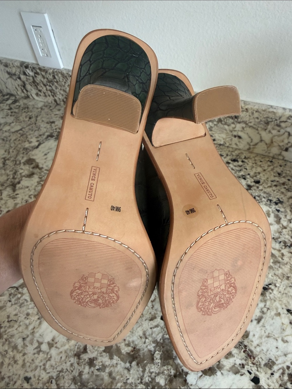 Vince Camuto Dark Green Croc-Embossed Leather Mule Heels - Picture 7 of 7